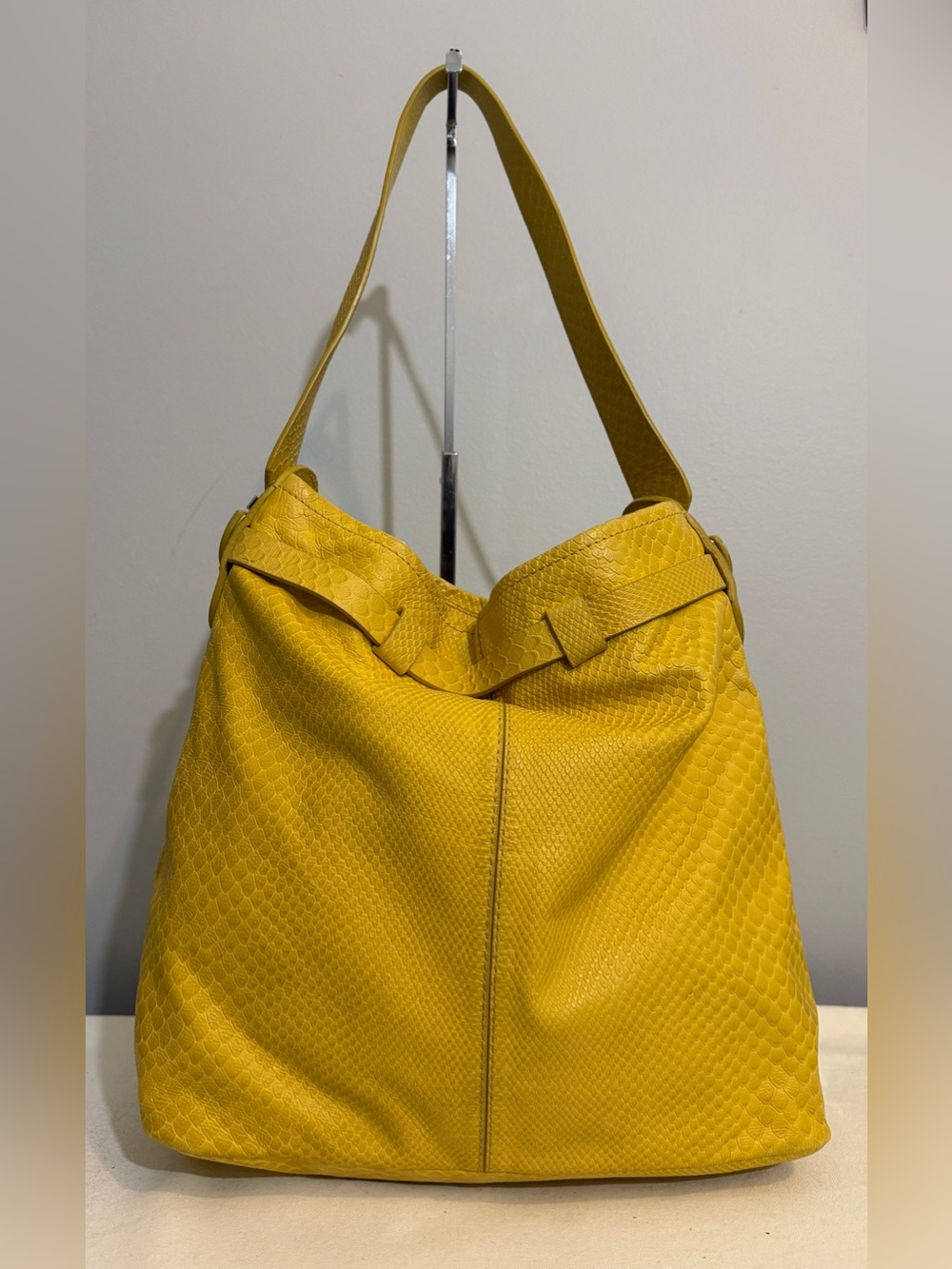 Cole Haan Casey Drawstring Hobo Shoulder Bag Sunflower Yellow Leather - Picture 3 of 16